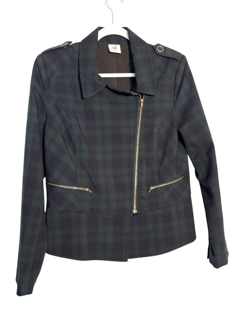 Cabi Tartan Plaid Asymmetrical Zipper Moto Jacket Size 8